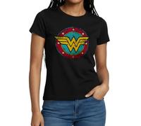 Spreadshirt DC Comics Wonder Woman Logo Bouclier Bande Dessinée T Shirt Femme, S, Noir