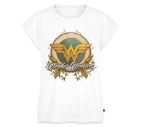 Spreadshirt DC Comics Wonder Woman Logo Bouclier BD T-Shirt À Manches Retroussées Femme, XXL, Blanc