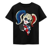 Spreadshirt DC Super Hero Girls Harley Quinn Typographie T Shirt Enfant, 122/128 (7-8 Ans), Noir