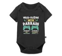 Spreadshirt Demande Parrain Gamer Annonce Cadeau Baptême Body Manches Courtes Bébé Bio, 92 (1,5-2 ans), noir