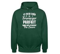 Spreadshirt Et Dieu Créa Le Fromager Parfait Cadeau Humour Citation Drôle Blanc Sweat À Capuche Unisexe, 3XL, Vert Bouteille