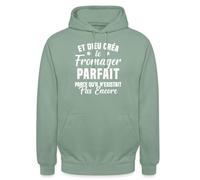 Spreadshirt Et Dieu Créa Le Fromager Parfait Cadeau Humour Citation Drôle Blanc Sweat À Capuche Unisexe, L, Vert-de-Gris