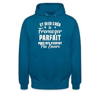 Spreadshirt Et Dieu Créa Le Fromager Parfait Cadeau Humour Citation Drôle Blanc Sweat À Capuche Unisexe, XL, Bleu Profond