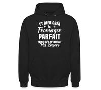 Spreadshirt Et Dieu Créa Le Fromager Parfait Cadeau Humour Citation Drôle Blanc Sweat À Capuche Unisexe, S, Noir