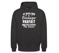 Spreadshirt Et Dieu Créa Le Fromager Parfait Cadeau Humour Citation Drôle Blanc Sweat À Capuche Unisexe, XXL, Charbon