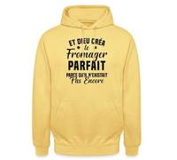 Spreadshirt Et Dieu Créa Le Fromager Parfait Cadeau Humour Citation Drôle Sweat À Capuche Unisexe, 3XL, Jaune Citron