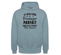 Spreadshirt Et Dieu Créa Le Fromager Parfait Cadeau Humour Citation Drôle Sweat À Capuche Unisexe, XL, Bleu fumée