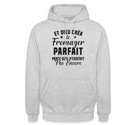 Spreadshirt Et Dieu Créa Le Fromager Parfait Cadeau Humour Citation Drôle Sweat À Capuche Unisexe, XXL, Gris Clair chiné