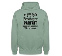 Spreadshirt Et Dieu Créa Le Fromager Parfait Cadeau Humour Citation Drôle Sweat À Capuche Unisexe, XXL, Vert-de-Gris
