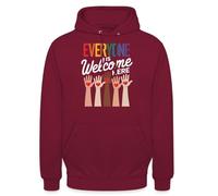 Spreadshirt Everyone is Welcome Here Inclusion et Amour Pride Sweat À Capuche Unisexe, XXL, Bordeaux
