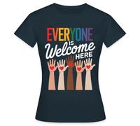 Spreadshirt Everyone is Welcome Here Inclusion et Amour Pride T Shirt Femme, S, Marine
