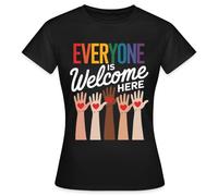 Spreadshirt Everyone is Welcome Here Inclusion et Amour Pride T Shirt Femme, XXL, Noir