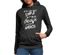 Spreadshirt Fille Simple J'aime Les Chevaux Et Les Apéros Sweat À Capuche Femme, XXL, Charbon