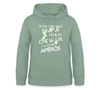 Spreadshirt Fille Simple J'aime Les Chevaux Et Les Apéros Sweat À Capuche Femme, XXL, Vert-de-Gris