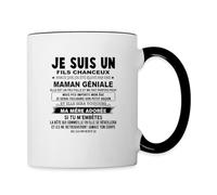 Spreadshirt Fils Chanceux D'une Maman Géniale Cadeau Fête des Mères Mug Bicolore, taille unique, blanc/noir