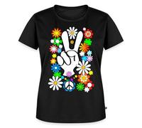 Spreadshirt Flower Power Hippie Peace and Love Tenue Année 60 Année 70 T Shirt Femme Premium, S, Noir