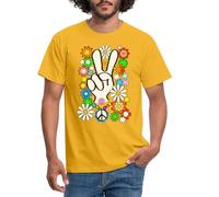 Spreadshirt Flower Power Hippie Peace and Love Tenue Année 60 Année 70 T Shirt Homme, 4XL, Jaune