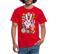 Spreadshirt Flower Power Hippie Peace and Love Tenue Année 60 Année 70 T Shirt Homme, L, Rouge