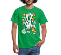 Spreadshirt Flower Power Hippie Peace and Love Tenue Année 60 Année 70 T Shirt Homme, L, Vert