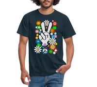 Spreadshirt Flower Power Hippie Peace and Love Tenue Année 60 Année 70 T Shirt Homme, S, Marine