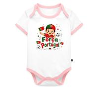 Spreadshirt Força Portugal Coupe du Monde 2026 Football Drapeau Portugais Ballon Idée Cadeau Supporter Body Bébé Bio Manches Courtes Contrasté