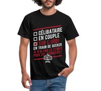 Spreadshirt Geek Célibataire en Couple sur L'Ordi T-Shirt Homme, L, Noir