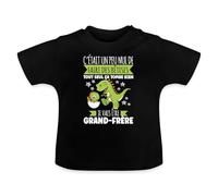 Spreadshirt Grand Frère Annonce Grossesse Futur Naissance Dino Drôle T Shirt Bébé Bio, 6-12 Mois, Noir