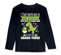 Spreadshirt Grand Frère Annonce Grossesse Futur Naissance Dino Drôle T-Shirt Manches Longues Premium Enfant, 98/104 (2 Ans), Bleu Marine