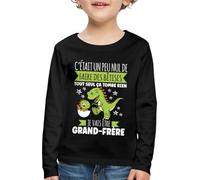 Spreadshirt Grand Frère Annonce Grossesse Futur Naissance Dino Drôle T-Shirt Manches Longues Premium Enfant, 110/116 (4 Ans), Noir