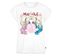 Spreadshirt Harley Quinn Amour Fou T-Shirt À Manches Retroussées Femme, XXL, Blanc