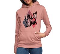 Spreadshirt Harley Quinn Losange Noir Logo BD Film DC Comics Sweat À Capuche Femme, L, Rose poudré
