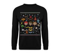 Spreadshirt Harry Potter Chibis - Ugly Christmas Sweater - Pull Noël Moche Sweat Unisexe, XXL, Noir