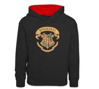 Spreadshirt Harry Potter Emblème Hogwarts Vintage Licence Officielle Sweat À Capuche Contrasté Ado, XL (12/13 Ans), Noir/Rouge