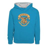 Spreadshirt Harry Potter Emblème Hogwarts Vintage Licence Officielle Sweat À Capuche Contrasté Ado, XL (12/13 Ans), Bleu Paon/Gris chiné