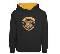Spreadshirt Harry Potter Emblème Hogwarts Vintage Licence Officielle Sweat À Capuche Enfant Contrasté, XS (3/4 Years), Noir/Or