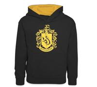 Spreadshirt Harry Potter Emblème Hufflepuff/Poufsouffle - Hogwarts/Poudlard Sweat À Capuche Contrasté Enfant, M (7/8 Ans), Noir/Or