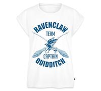 Spreadshirt Harry Potter Emblème Serdaigle Quidditch Team Captain Ravenclaw T-Shirt À Manches Retroussées Femme, XXL, Blanc