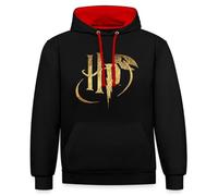 Spreadshirt Harry Potter Logo Le Vif d'or Cadeau Magique Sweat À Capuche Contrasté Unisexe, L, Noir/Rouge