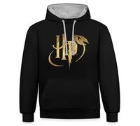 Spreadshirt Harry Potter Logo Le Vif d'or Cadeau Magique Sweat À Capuche Contrasté Unisexe, M, Noir/Gris chiné