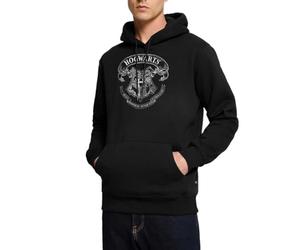 Spreadshirt Harry Potter Poudlard Emblème Blanc Sweat À Capuche Homme Premium, M, Noir