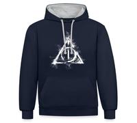 Spreadshirt Harry Potter Symbole Reliques De La Mort Cadeau Sweat À Capuche Contrasté Unisexe, XXL, Bleu Marine/Gris chiné