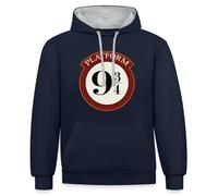 Spreadshirt Harry Potter Voie 9 3/4 Train Rouge/Hogwarts Express Sweat À Capuche Contrasté Unisexe, M, Bleu Marine/Gris chiné