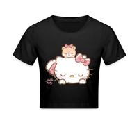 Spreadshirt Hello Kitty avec Un Ours en Peluche sur Le Dos Crop Top, S, Noir