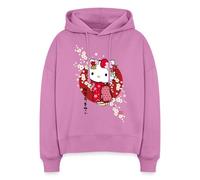 Spreadshirt Hello Kitty dans Un Kimono avec des Fleurs Sweat à Capuche Bio Coupe Boxy, M, Rose