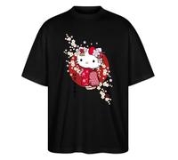 Spreadshirt Hello Kitty dans Un Kimono avec des Fleurs T Shirt Oversize Stanley/Stella Unisexe Bio, M, Noir