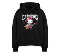 Spreadshirt Hello Kitty en Tenue De Rock Joue De La Guitare Sweat à Capuche Bio Coupe Boxy, S, Noir