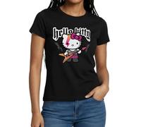 Spreadshirt Hello Kitty en Tenue De Rock Joue De La Guitare T Shirt Femme, L, Noir