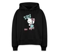 Spreadshirt Hello Kitty sur Un Skateboard avec Girls Rules Sweat à Capuche Bio Coupe Boxy, L, Noir