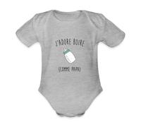 Spreadshirt J'adore Boire (Comme Papa) Annonce Grossesse Drôle Body Bébé Bio Manches Courtes, 74 (6-9 mois), gris chiné
