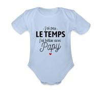Spreadshirt J'ai Bêtise Avec Papy - Cadeau Papi Annonce Grossesse Original/Annonce Bébé Body Bébé Bio Manches Courtes, 80 (9-12 mois), ciel